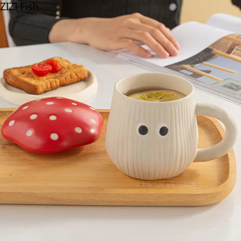 Ceramic Mug Red Mushroom Cup Ceramic Mug Red Mushroom Striation Cup Breakfast Coffee Mugs Cartoon Children Porcelain Cups