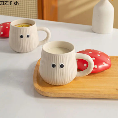 Ceramic Mug Red Mushroom Cup Ceramic Mug Red Mushroom Striation Cup Breakfast Coffee Mugs Cartoon Children Porcelain Cups