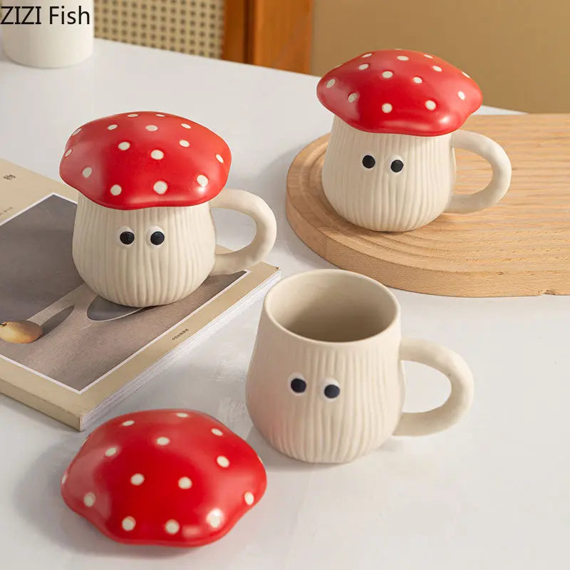 Ceramic Mug Red Mushroom Cup Ceramic Mug Red Mushroom Striation Cup Breakfast Coffee Mugs Cartoon Children Porcelain Cups