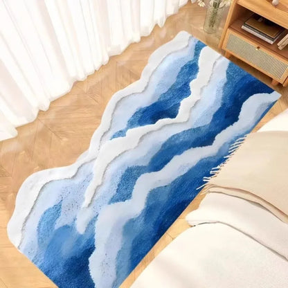 Aesthetic Wave Rug High-Quality Flocking Antislip Carpet Bathroom Blue Sea Tufted Carpet House Decoration Kid Room Bedside Rug